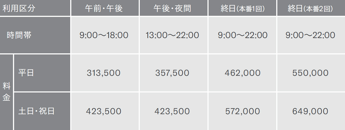 貸しホールのご利用料金